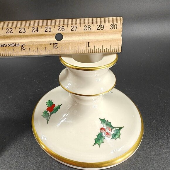 Pickard China Hand Decorated Poinsettia Candle Stick Holder Set 2 Porcelain USA - Picture 4 of 13
